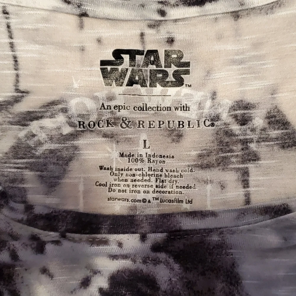 Rock & Republic Star Wars Womens L Tie-Dye Gray Sparkly Tunic Top Leia Skywalker - Picture 7 of 13